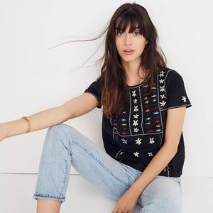 Madewell Embroidered Tie-Back Cutout Top black / multi-color / colorful